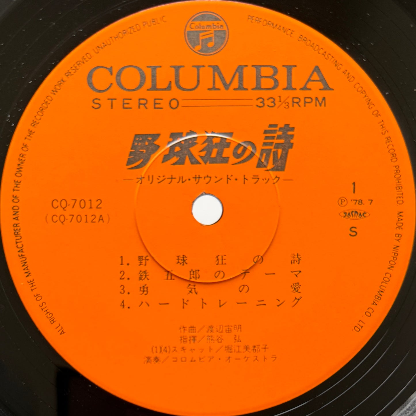 Chumei Watanabe - OST「野球狂の詩」 (Original Press)