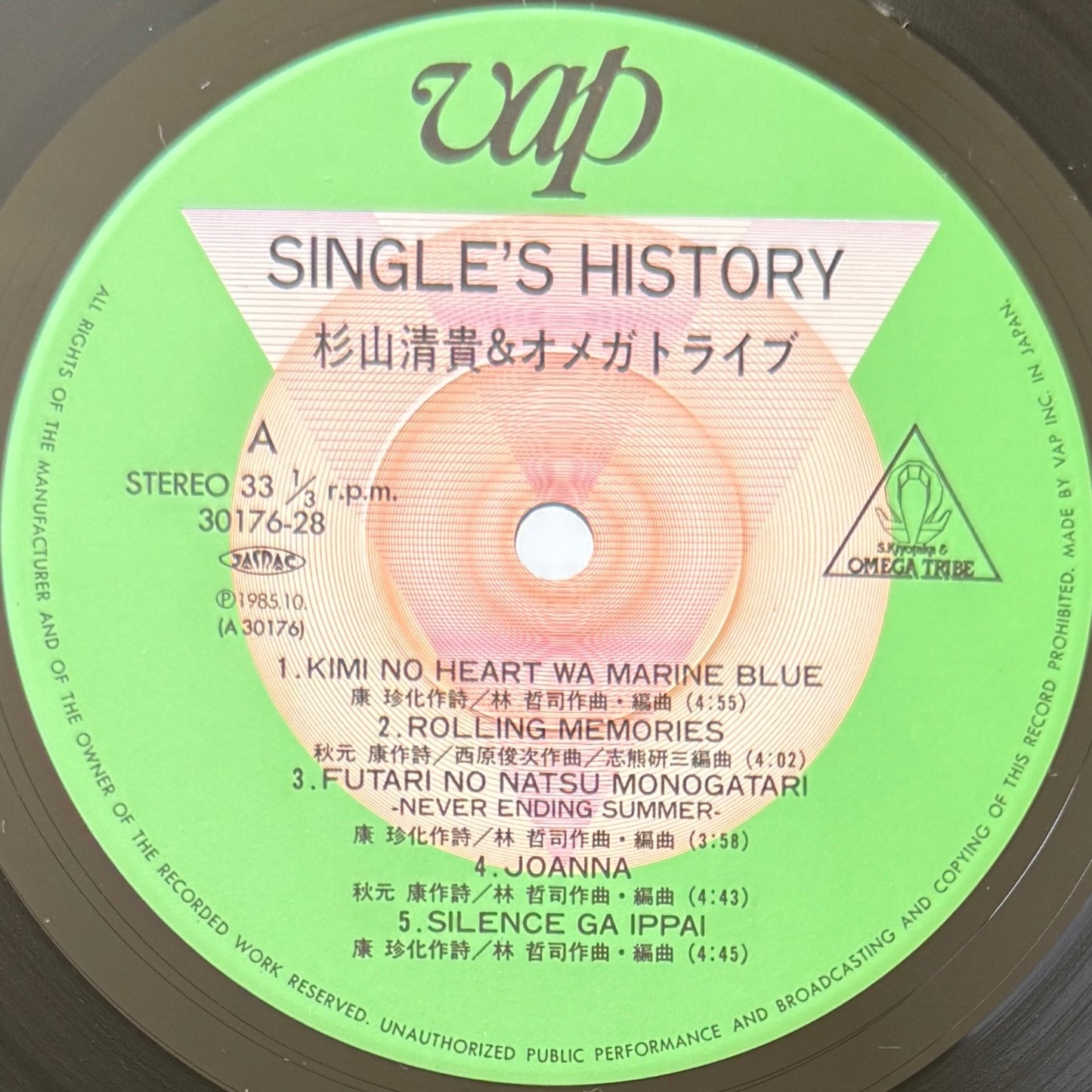 Kiyotaka Sugiyama & Omega Tribe - Single's History (Original Press)
