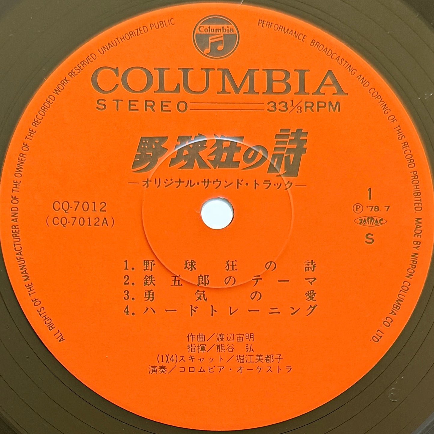 Chumei Watanabe - OST「野球狂の詩」”Yakyu-kyo No Uta” (Original Press)