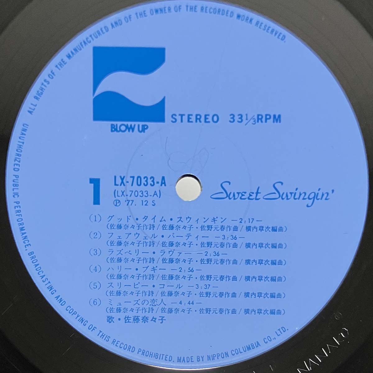 Nanako Sato - Sweet Swingin' [1977 Japan Original] (LP) – Light'n
