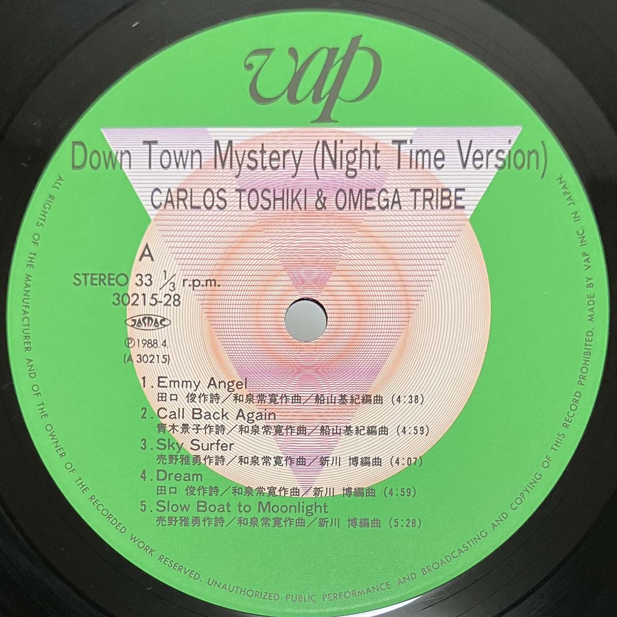 Carlos Toshiki And Omega Tribe - Down Town Mystery ("Night Time" Version) [1988 Japan Original] (LP)