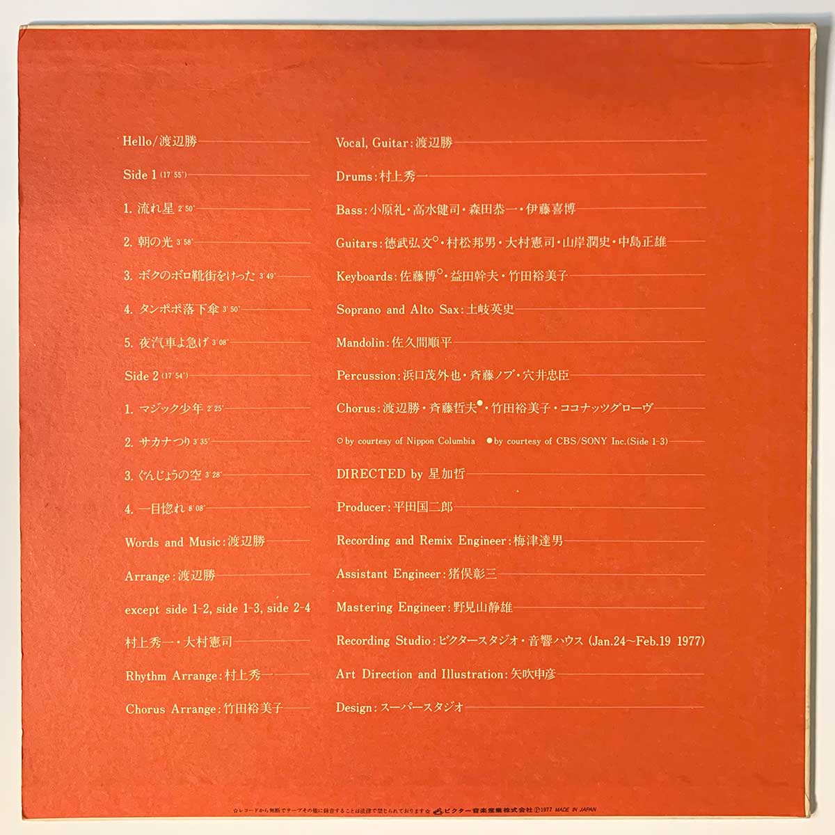 Masaru Watanabe - Hello [1977 Japan Original] (LP)