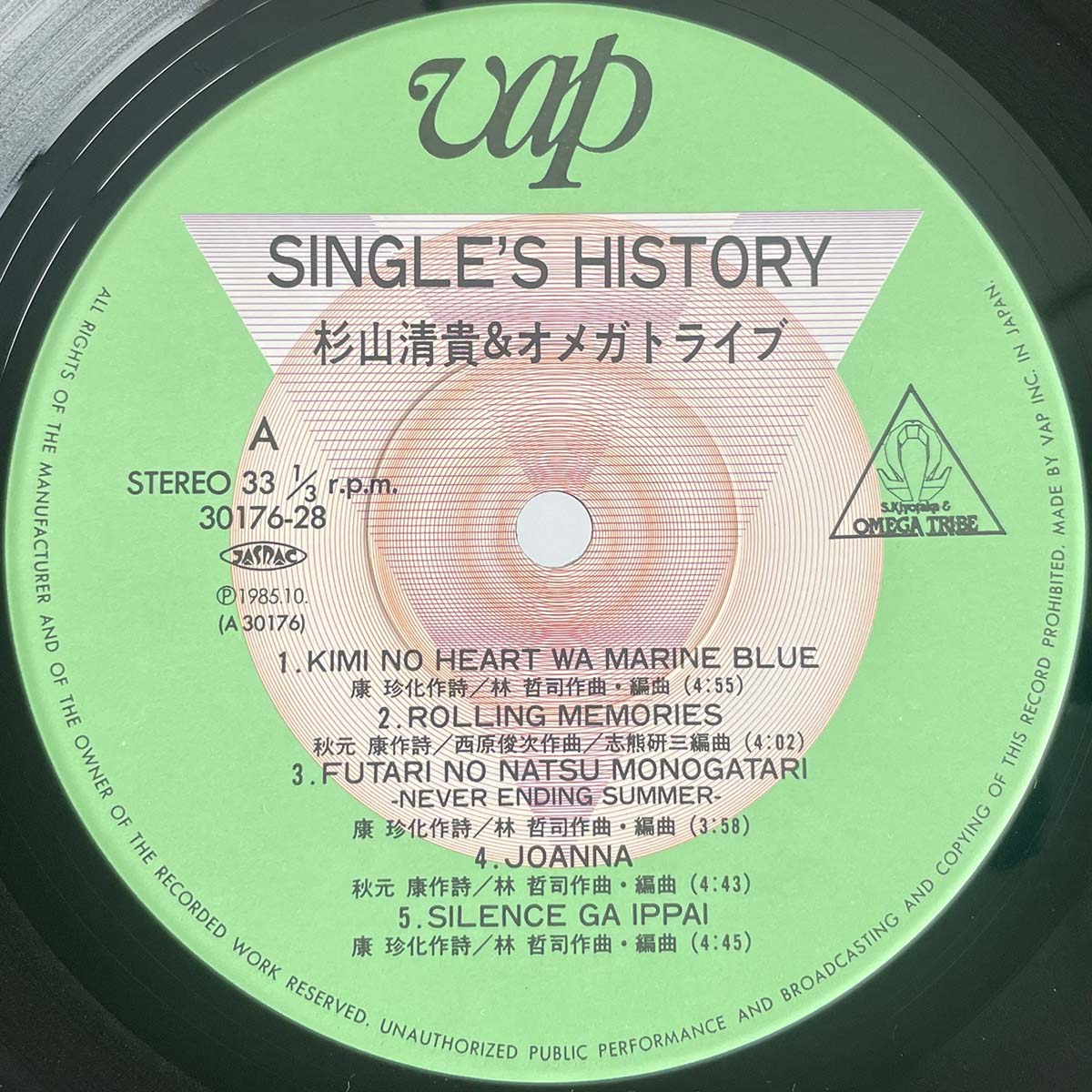 Kiyotaka Sugiyama & Omega Tribe - Single's  History [1985 Japan Original] (LP)