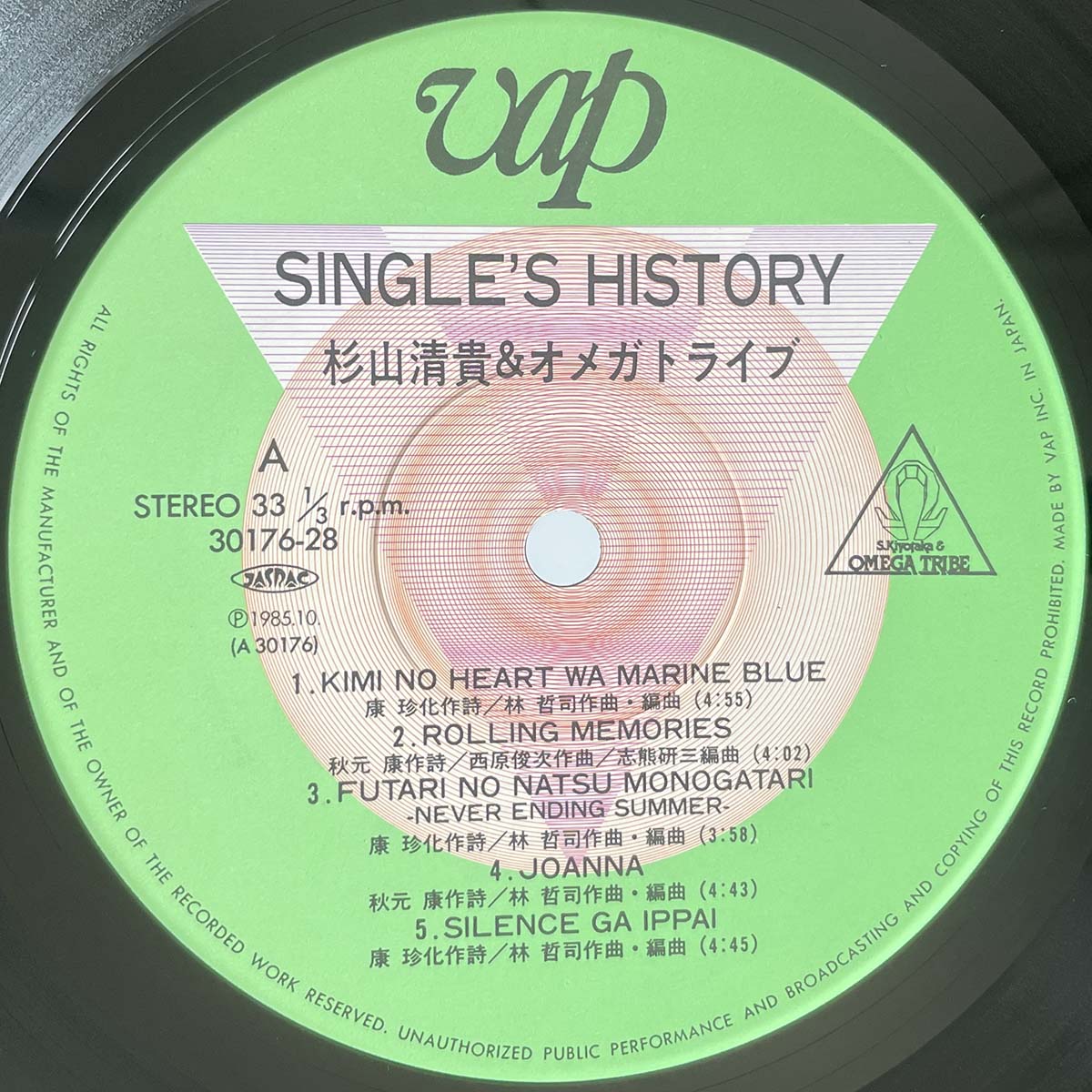 Kiyotaka Sugiyama & Omega Tribe - Single's  History [1985 Japan Original] (LP)