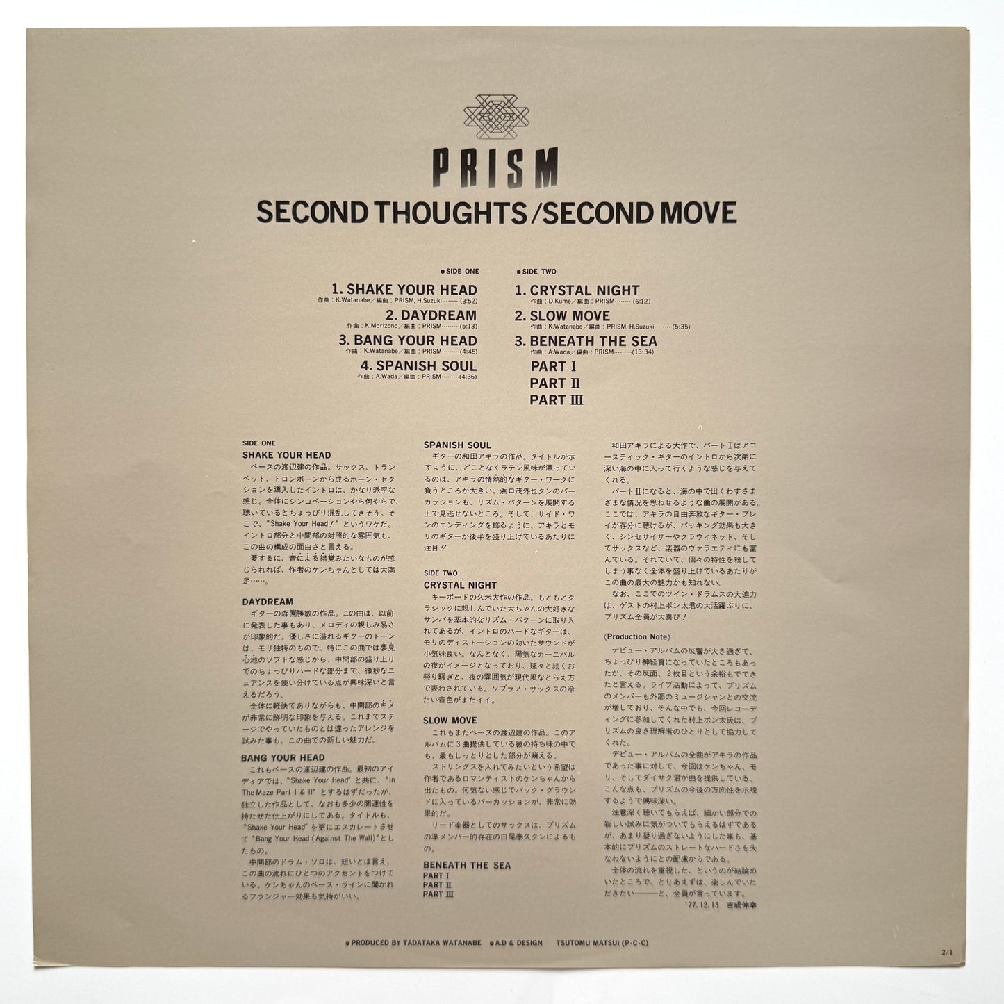 Prism - Second Thoughts / Second Move (Original Press)