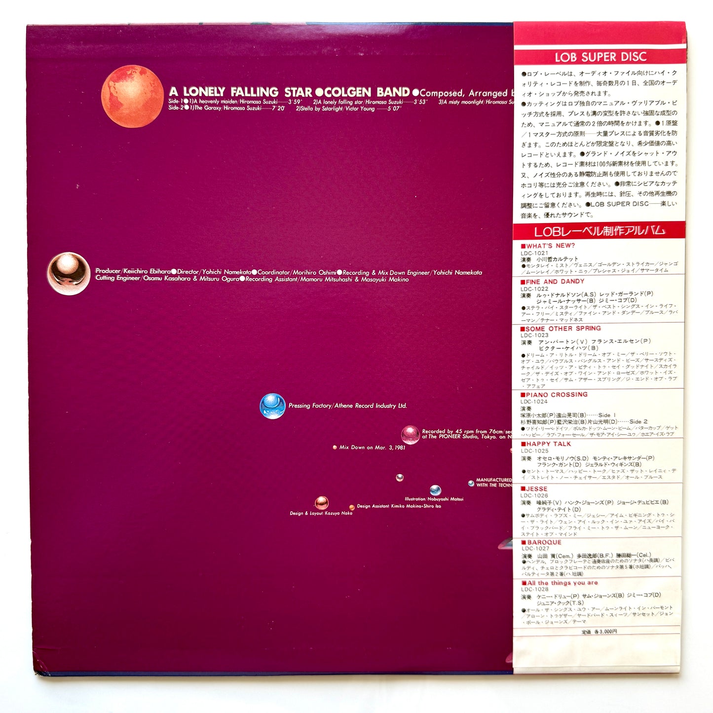 Hiromasa Suzuki (Colgen Band) - A Lonely Falling Star (Original Press)