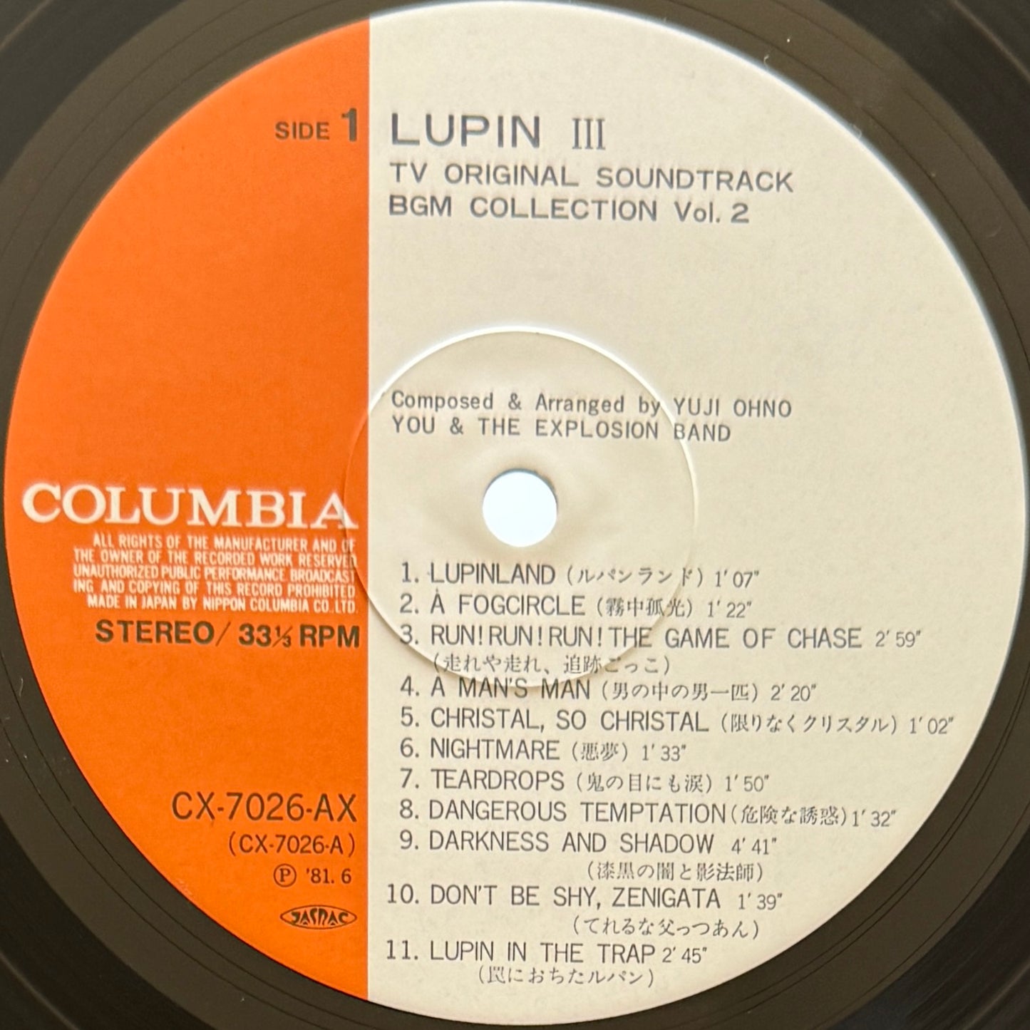 Yuji Ohno / You & The Explosion Band - OST「Lupin The 3rd - TV Original Soundtrack BGM Collection Vol. 2」(Original Press)