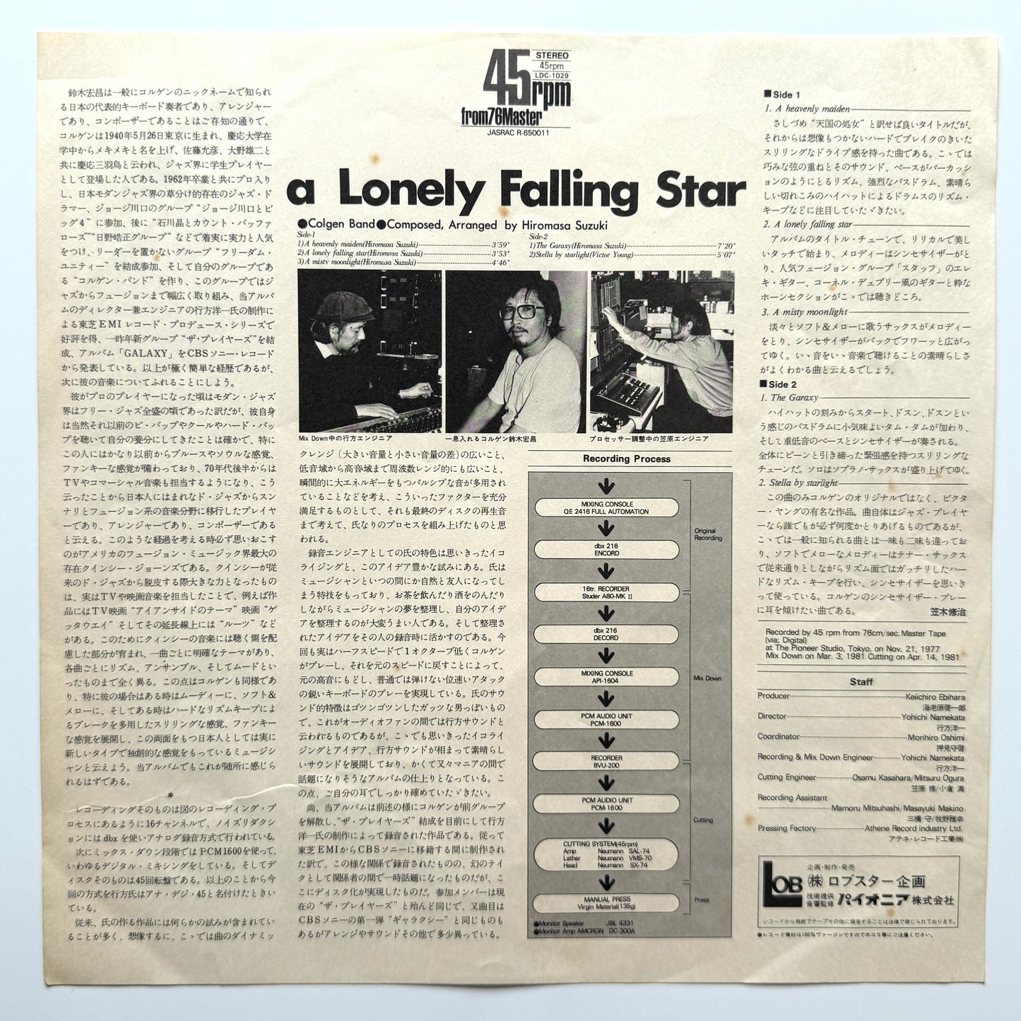 Hiromasa Suzuki (Colgen Band) - A Lonely Falling Star (Original Press)